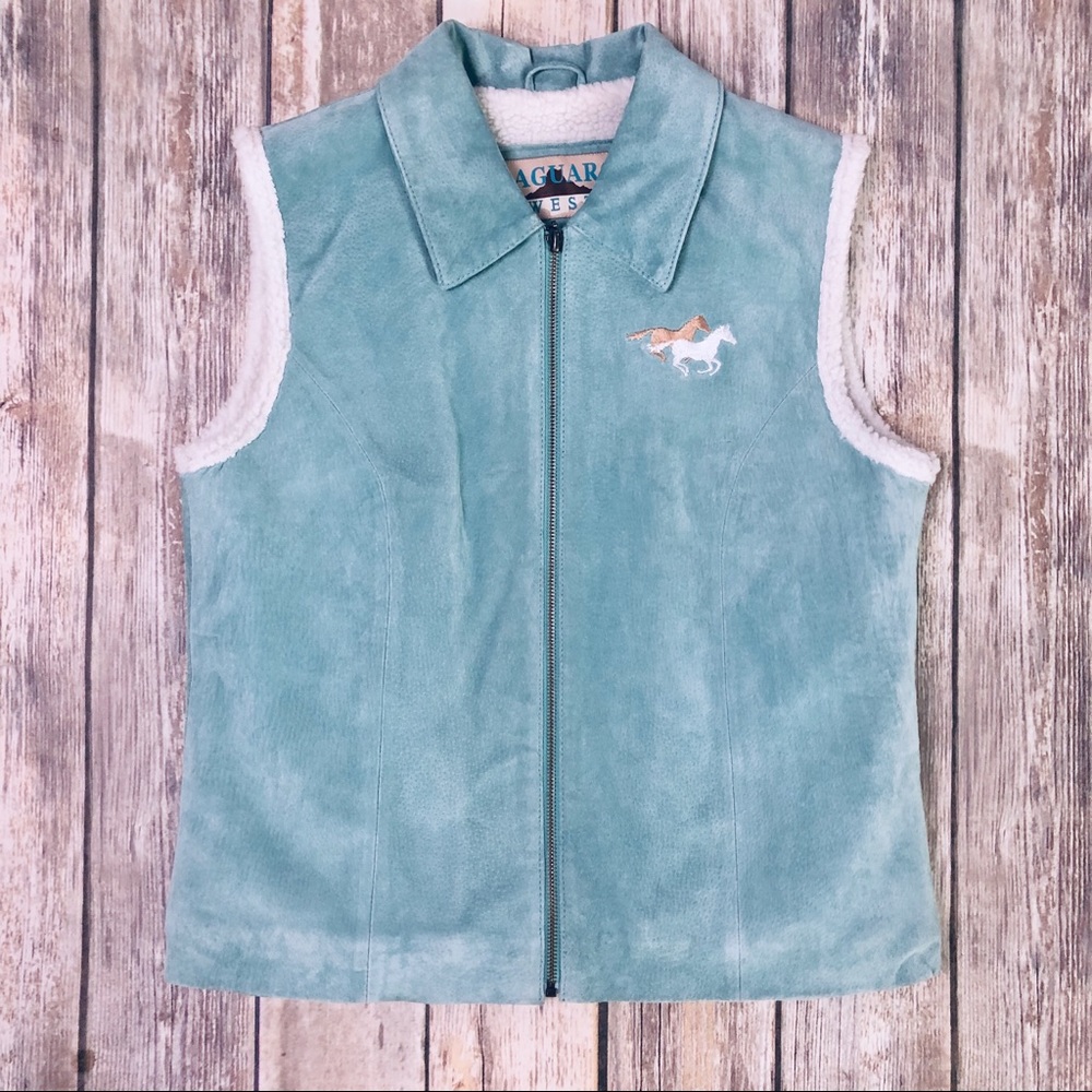Saguaro Western Wear Suede Leather Vest Horses